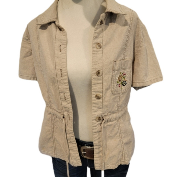 BOBBIE Brooks Short Sleeve Button Down Top With Tied Waist Size M - Picture 1 of 11
